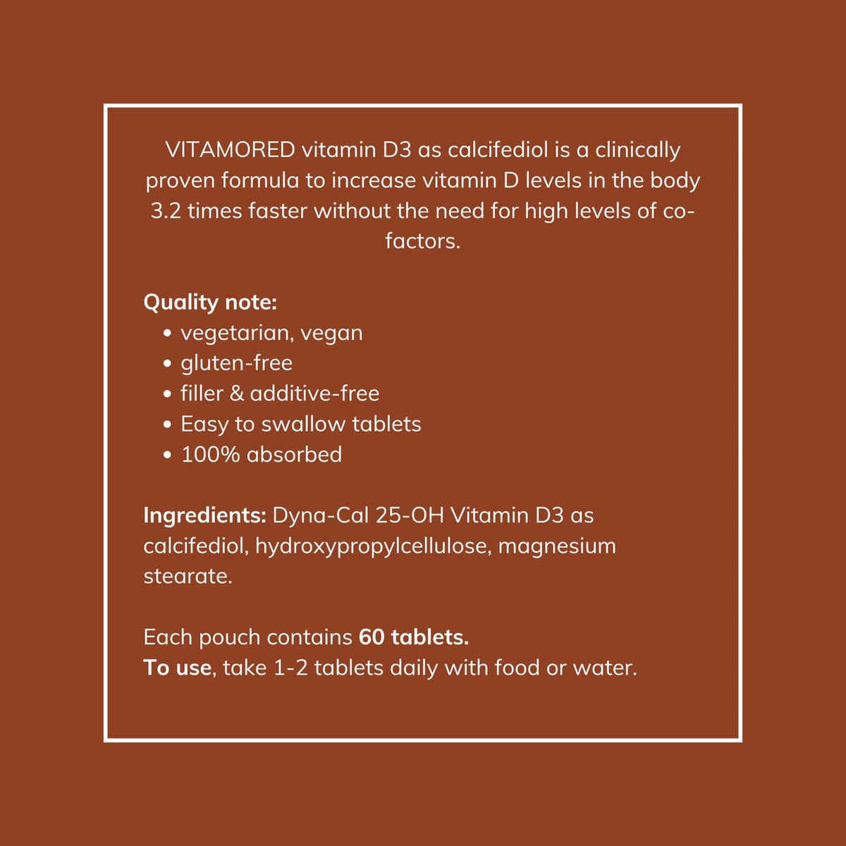 VitamoreD Vitamin D Calcifediol 10 mcg - Easy Swallow Tablets - Two-A-Day - 30 Day Supply - 60 Tablets