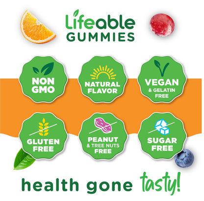 Lifeable Sugar Free Probiotics with Prebiotics Fiber - Great Tasting Natural Flavor Gummy Supplement - Keto Friendly Chewable - for Gut Health and Immune Support