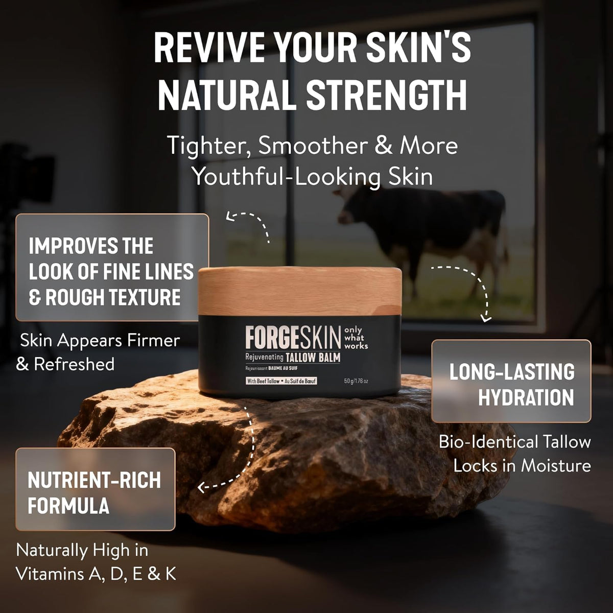 Forge Skin FORGE MEN Prime Male Anti-Aging + Health Optimization Bundle Wrinkle Defense Beef Tallow Balm Moisturizer + FORGEBODY Beef Organ Complex Capsules Supplement for Body & Brain Function