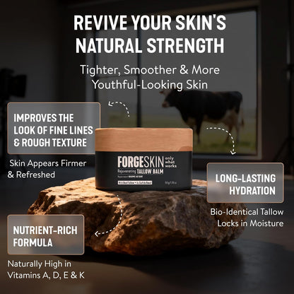 Forge Skin FORGE MEN Prime Male Anti-Aging + Health Optimization Bundle Wrinkle Defense Beef Tallow Balm Moisturizer + FORGEBODY Beef Organ Complex Capsules Supplement for Body & Brain Function
