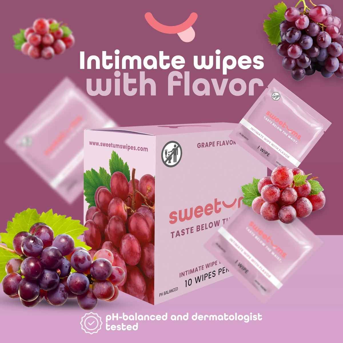 Sweetums Feminine Wipes For Women, Individually Wrapped - pH Balanced Flavored Intimate Wipes