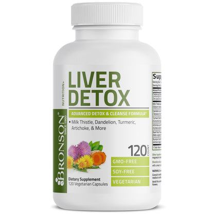 Bronson Liver Detox Advanced Detox & Cleansing Formula 60 Capsules - Liver Health Support with Milk Thistle, Dandelion Extract, Turmeric, Artichoke Leaf & Beet Root, Non-GMO, Soy-Free