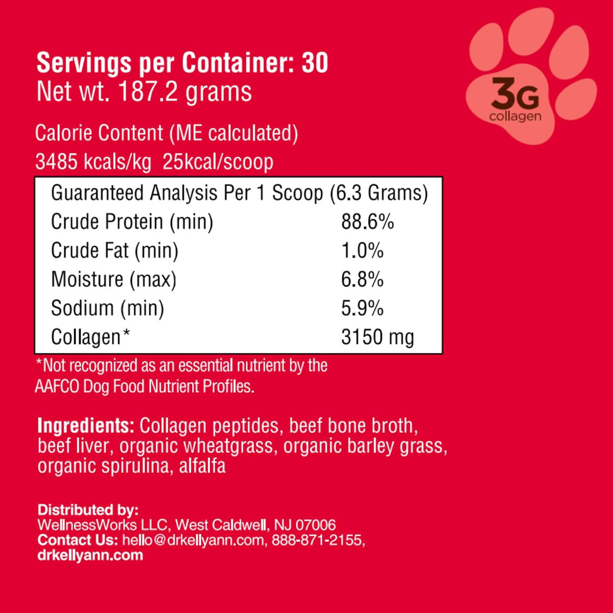 Dr. Kellyann Bone Broth Meal Topper for Dogs - Grass-Fed Beef Recipe - 3g Collagen - Supports Healthy Digestion & Joints - Shiny Coat - Grain Free - 6.60 oz