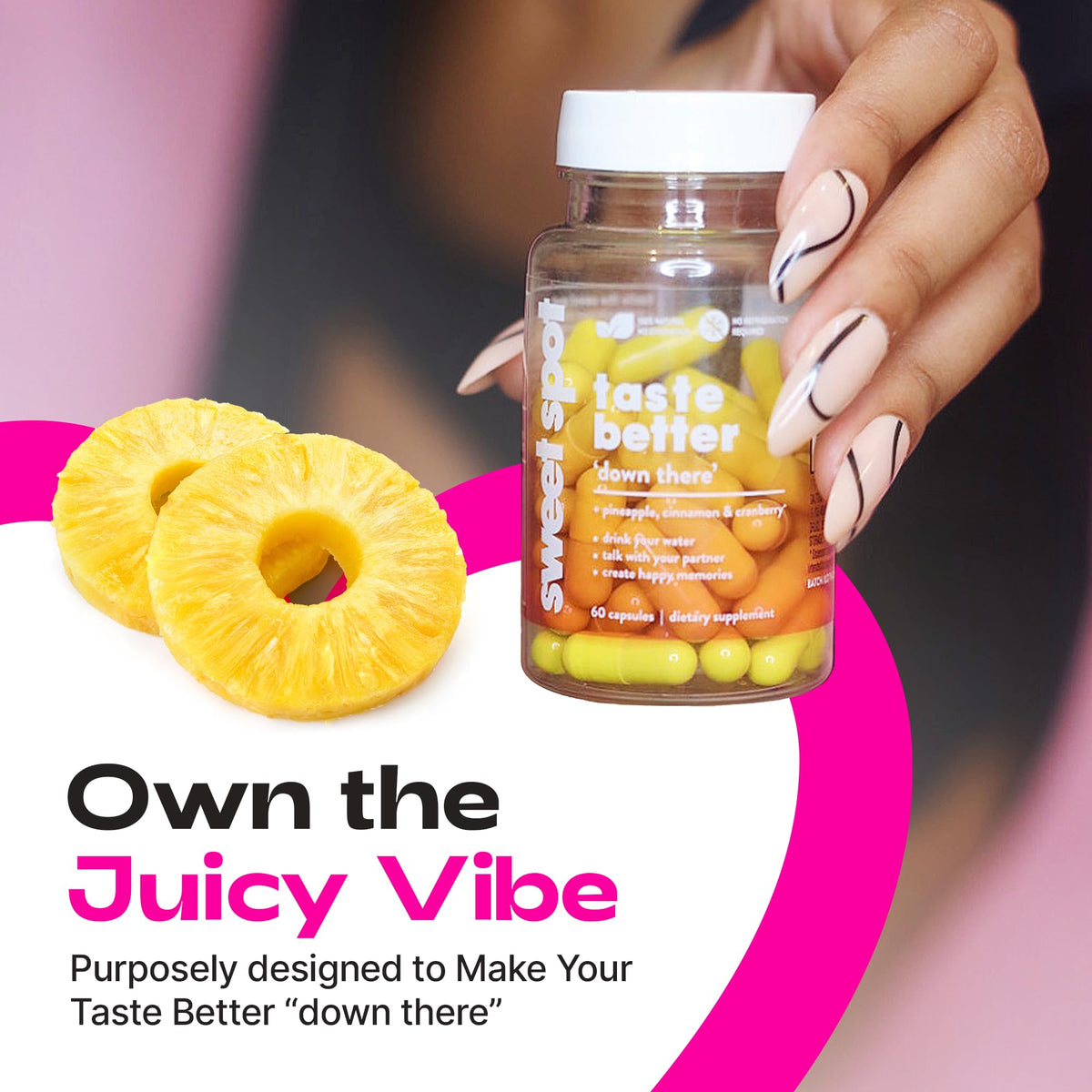 Sweet Spot - Pineapple & Cranberry Vaginal Health Supplement, 60 Capsules - Freshens Taste, Promotes Feminine Balance