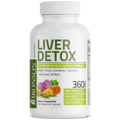 Bronson Liver Detox Advanced Detox & Cleansing Formula 60 Capsules - Liver Health Support with Milk Thistle, Dandelion Extract, Turmeric, Artichoke Leaf & Beet Root, Non-GMO, Soy-Free
