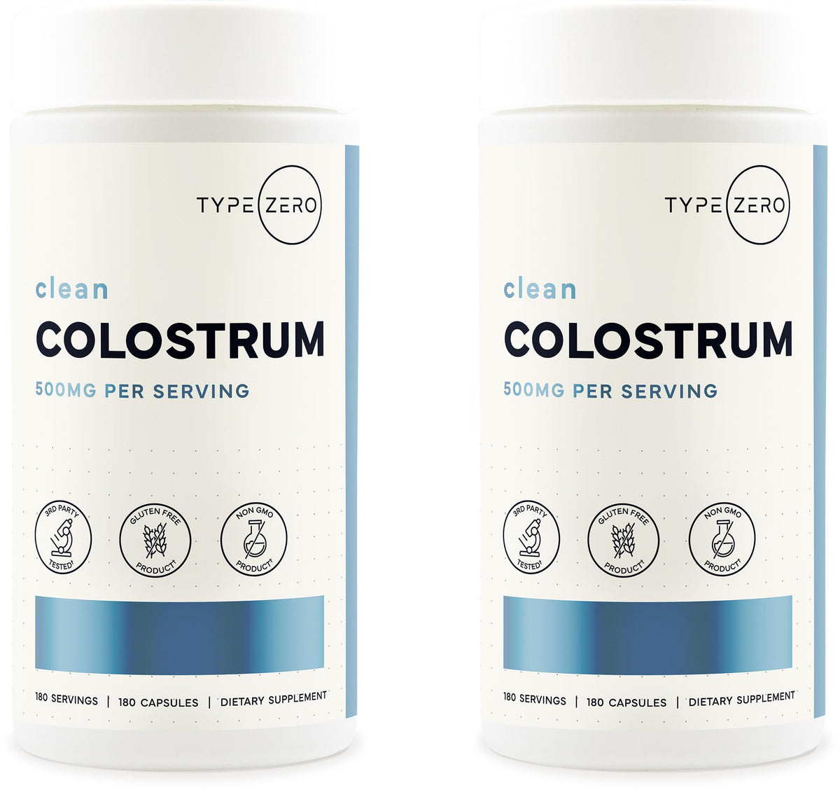 Type Zero Colostrum Supplement (500mg) 180 Capsules, Bovine Sourced - Gluten-Free, GMO-Free