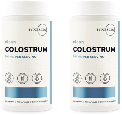 Type Zero Colostrum Supplement (500mg) 180 Capsules, Bovine Sourced - Gluten-Free, GMO-Free