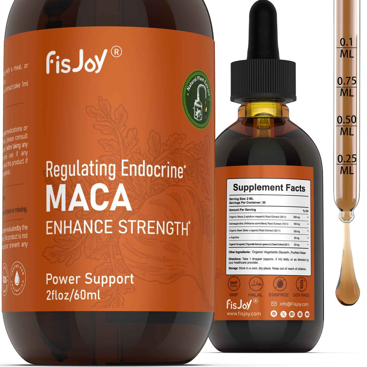 Fisjoy Organic Maca Liquid Drops with Ashwagandha & Beet Root - Supports Daily Vitality & Overall Wellness - Non-GMO, Vegan Herbal Supplement, 2 fl oz (60 mL)