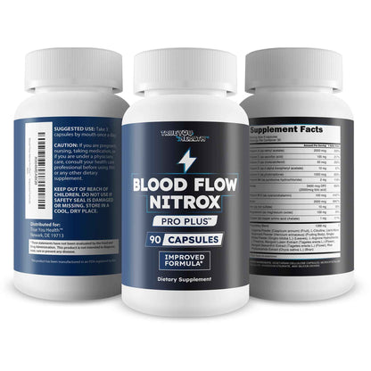 Blood Flow Nitrox Pro Plus - Improved Formula - Our Best Blood Circulation Supplements For Men - Vasodialators - Increase Blood Flow Care Blood Circulation Supplement Blood Flow Supplement For Men