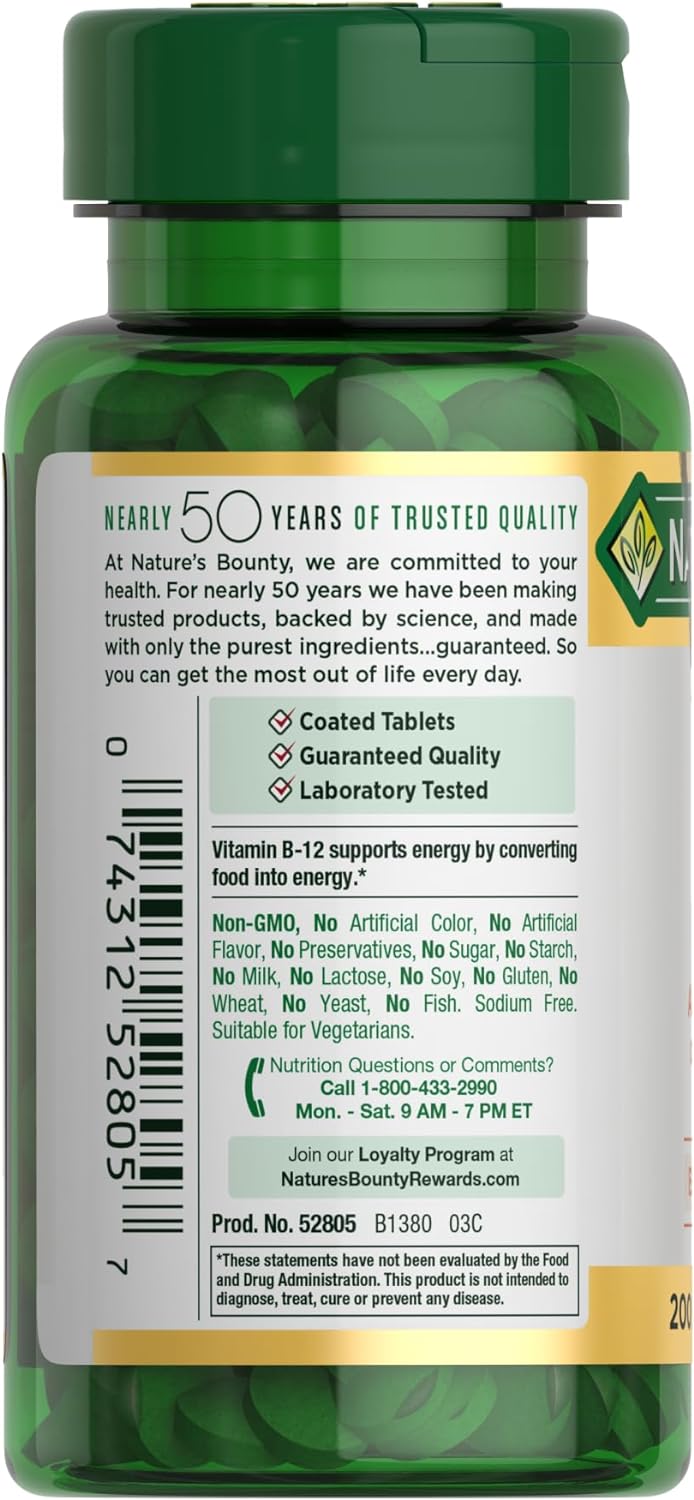 Nature's Bounty Vitamin B12 1000 mcg Caplets – 200 Count