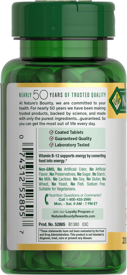 Nature's Bounty Vitamin B12 1000 mcg Caplets – 200 Count