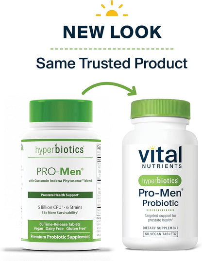Hyperbiotics Vital Nutrients Pro Men Probiotics - Vegan Advanced Probiotics for Men - Clinically Studied for Prostate Health, Digestive Balance and Gut Health - Gluten, Dairy, Soy Free - 60 Tablets