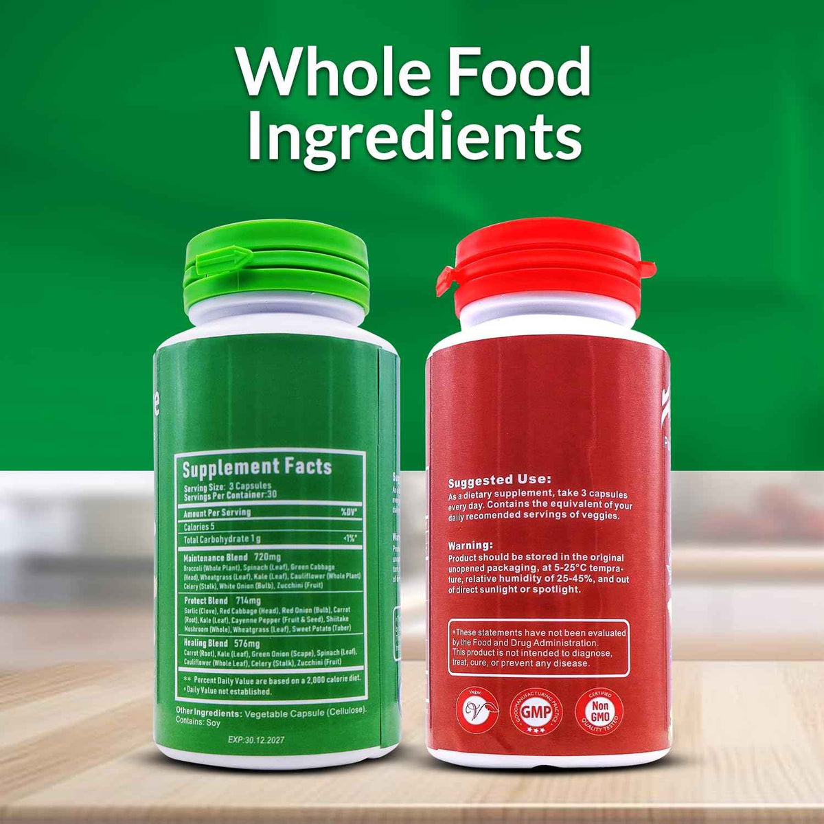 HOMERECORE Whole Food Fruits & Veggies Supplement Plant-Based, Vegan, Gluten-Free, Soy-Free No Fillers Natural Superfoods Boost Energy & Immune System for Men & Women 90 Fruit & 90 Veggie Capsules