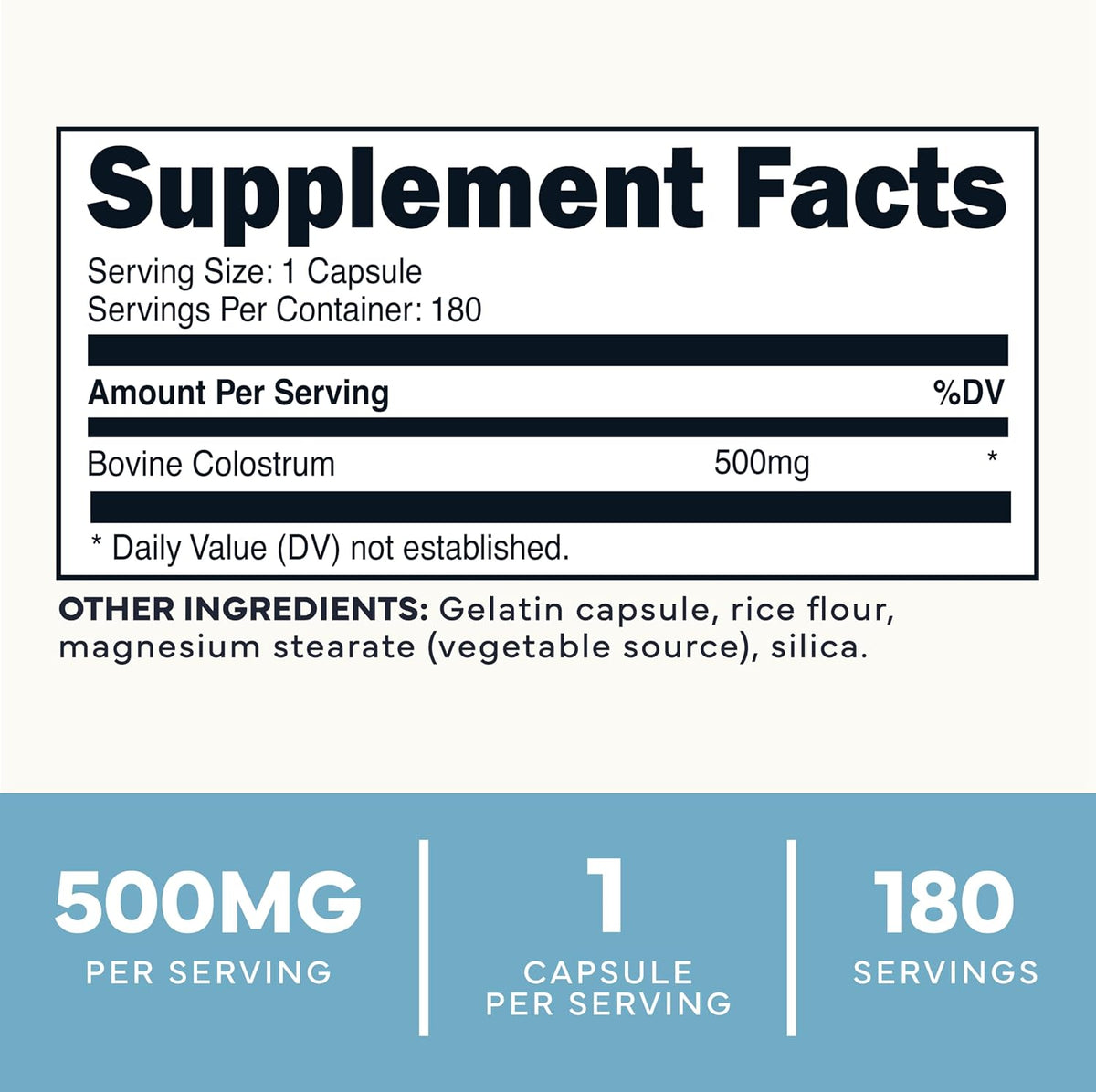 Type Zero Colostrum Supplement (500mg) 180 Capsules, Bovine Sourced - Gluten-Free, GMO-Free