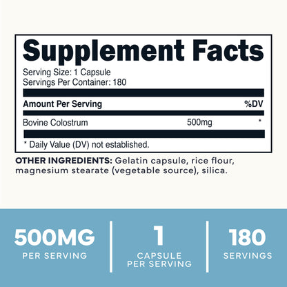 Type Zero Colostrum Supplement (500mg) 180 Capsules, Bovine Sourced - Gluten-Free, GMO-Free