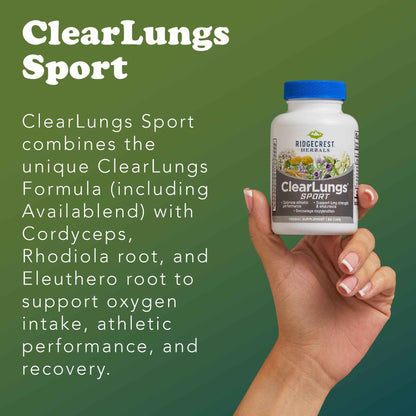 Ridgecrest Herbals ClearLungs Sport, Oxygen Intake and Lung Support Formula with Cordyceps, Rhodiola, Eleuthero (60 Vegan Caps, 30 Serv)