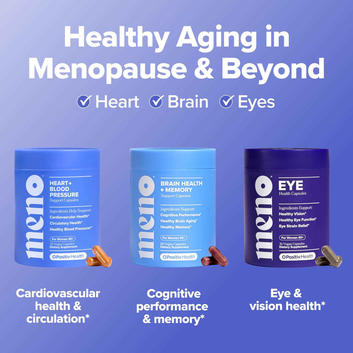 O Positiv MENO Heart + Blood Pressure Support Capsules - Daily Support for Healthy Circulation, Stress Management & Blood Pressure - with CoQ10, Beets, Pine Bark & Saffron - 30 Servings