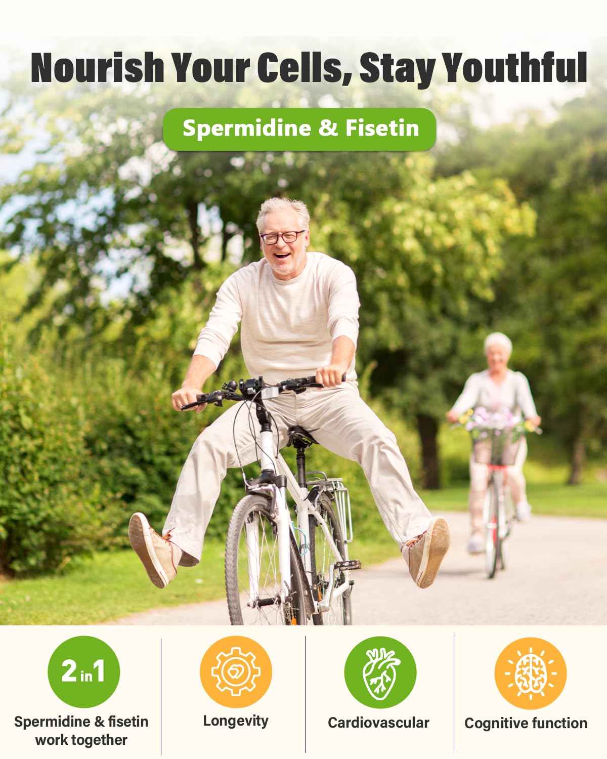 Spermidine & Fisetin Supplement - 20mg of 99% Spermidine Per Serving, 3HCL & 300mg Fisetin for Women Men Cell Renewal, Aging Defense & Longevity, Gluten Free, Non-GMO, Made in USA - 30 Veggie Caps