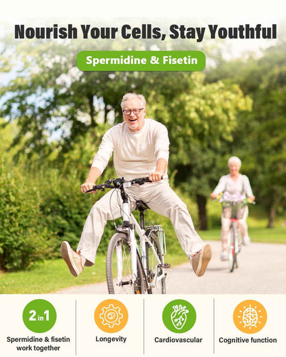 Spermidine & Fisetin Supplement - 20mg of 99% Spermidine Per Serving, 3HCL & 300mg Fisetin for Women Men Cell Renewal, Aging Defense & Longevity, Gluten Free, Non-GMO, Made in USA - 30 Veggie Caps