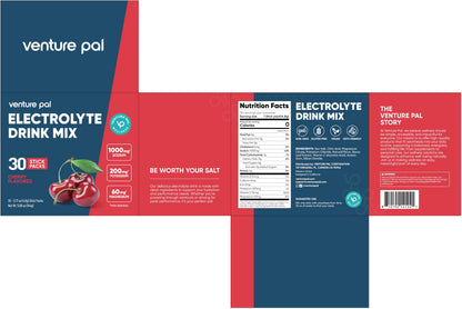 Venture Pal High Sodium Sugar Free Electrolytes Powder Packets, 16 Count - Hydration Packets with Sodium, Magnesium & Potassium, Vitamins, Zero Calories, Vegan, Keto & Paleo Friendly