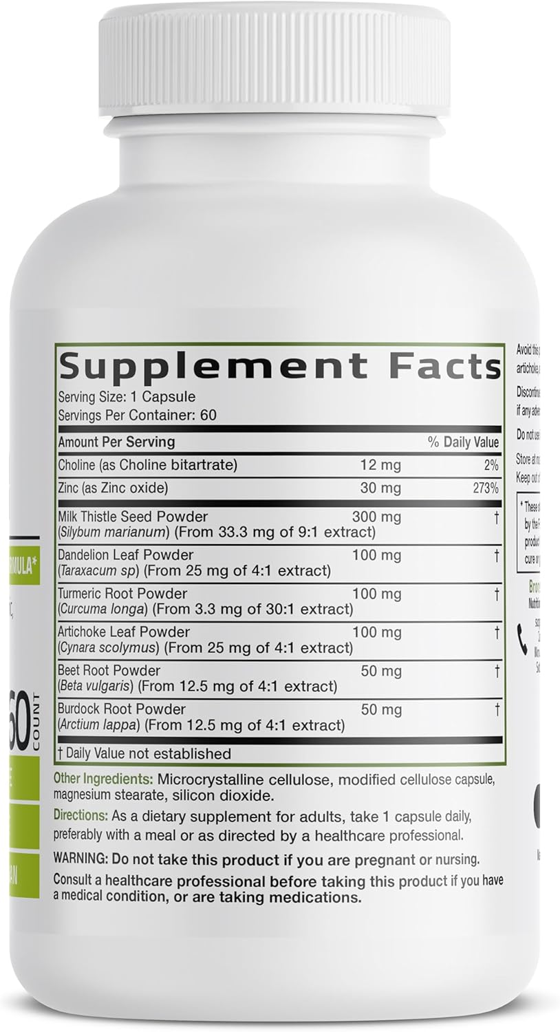 Bronson Liver Detox Advanced Detox & Cleansing Formula 60 Capsules - Liver Health Support with Milk Thistle, Dandelion Extract, Turmeric, Artichoke Leaf & Beet Root, Non-GMO, Soy-Free