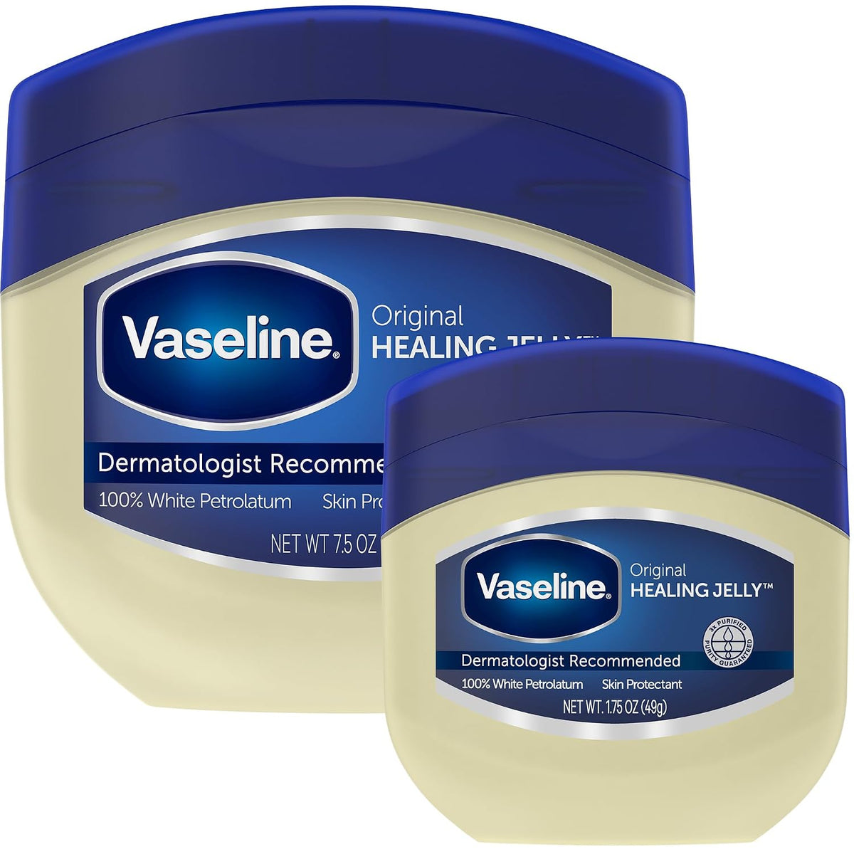 Vaseline Original Petroleum Jelly Variety Pack, 2 Sizes (7.5 Oz & 1.75 Oz) - Hypoallergenic Skin Protectant, Unscented Healing Ointment for Beauty & Personal Care