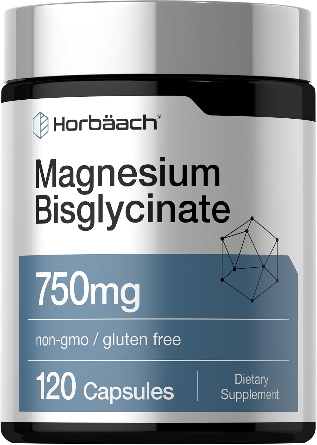 Horbäach Magnesium Bisglycinate - 120 Capsules - 750mg - Non-GMO and Gluten Free Supplement