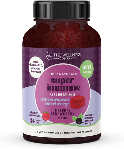 Kids Naturals Elderberry Gummies - Immune Support with Vitamin C & Zinc - 120ct (2 Month Supply)
