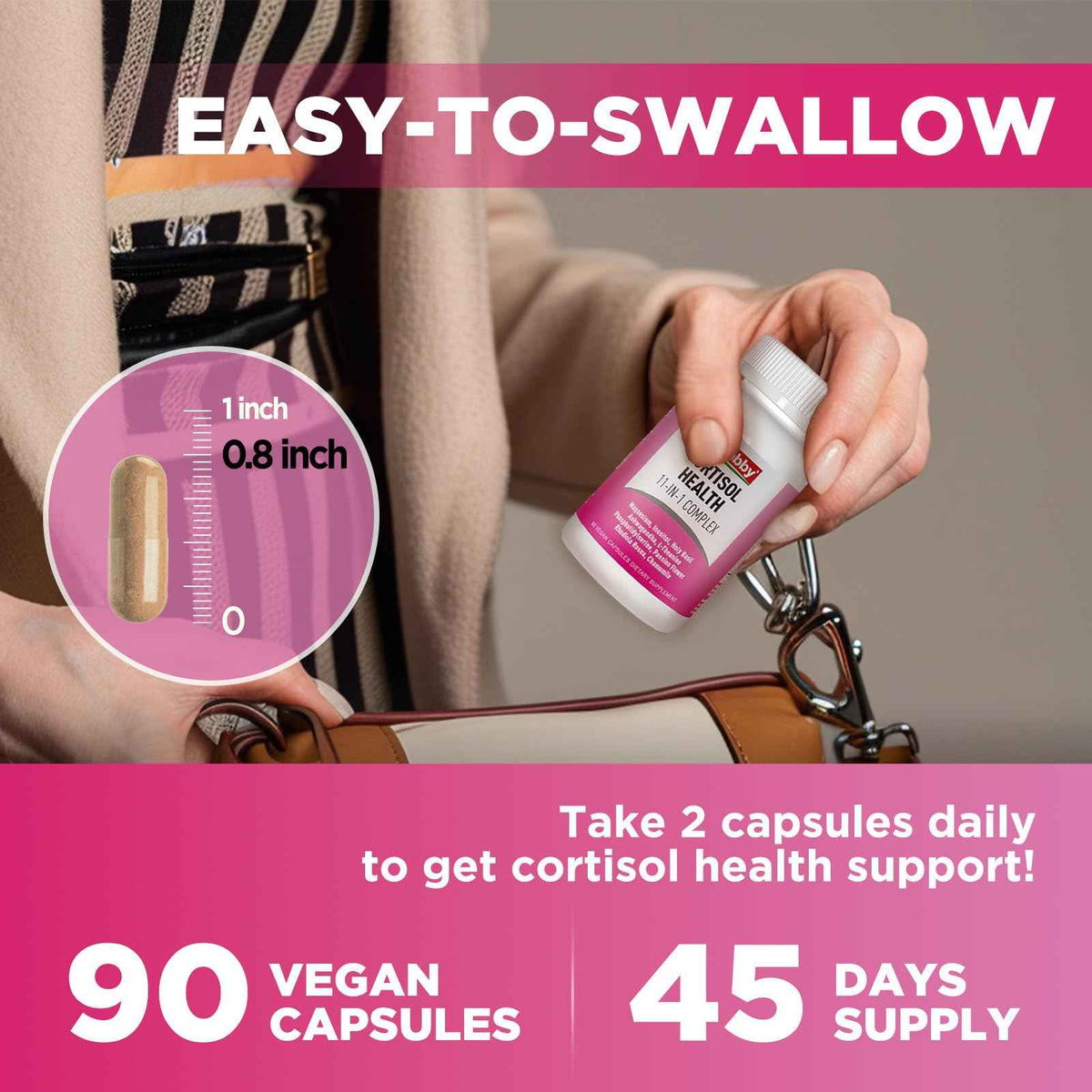 GREABBY Cortisol Supplements for Women, 11-in-1 Formula with Ashwagandha, L-Theanine, Phosphatidylserine and More, Lower Cortisol Health Support, 90 Vegan Capsules