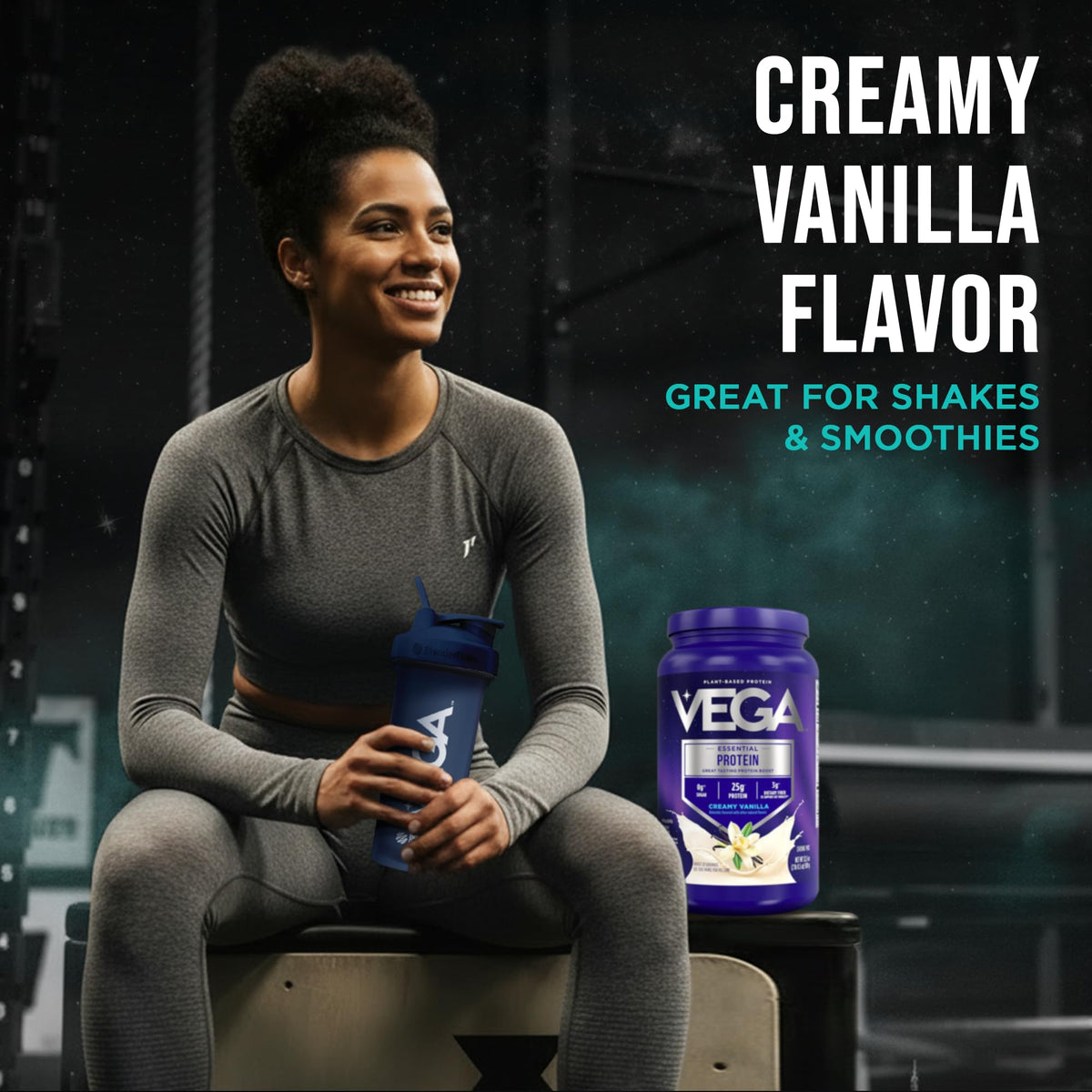 Vega Essential Protein - 25g Plant Based Protein Powder, Creamy Vanilla, Vegan for a Dairy-Free Vanilla Shake - Large Tub, 32.5oz (20 Servings)