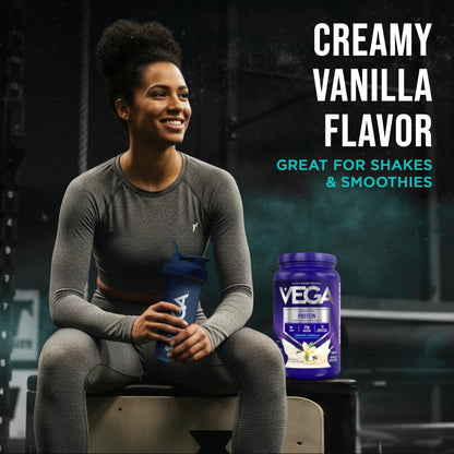 Vega Essential Protein - 25g Plant Based Protein Powder, Creamy Vanilla, Vegan for a Dairy-Free Vanilla Shake - Large Tub, 32.5oz (20 Servings)