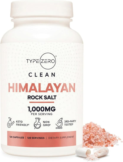 Type Zero Himalayan Rock Salt Capsules (1,000mg) 120 Capsules - GMO-Free, Keto-Friendly