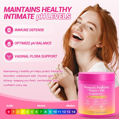 BURMINY Her Juicy Feminine Probiotics Gummies, Premium Feminine Balance Probiotics with Slippery Elm for Women's pH Balance and Freshness - Support Daily Wellness & Comfort 60 Pineapple Gummies