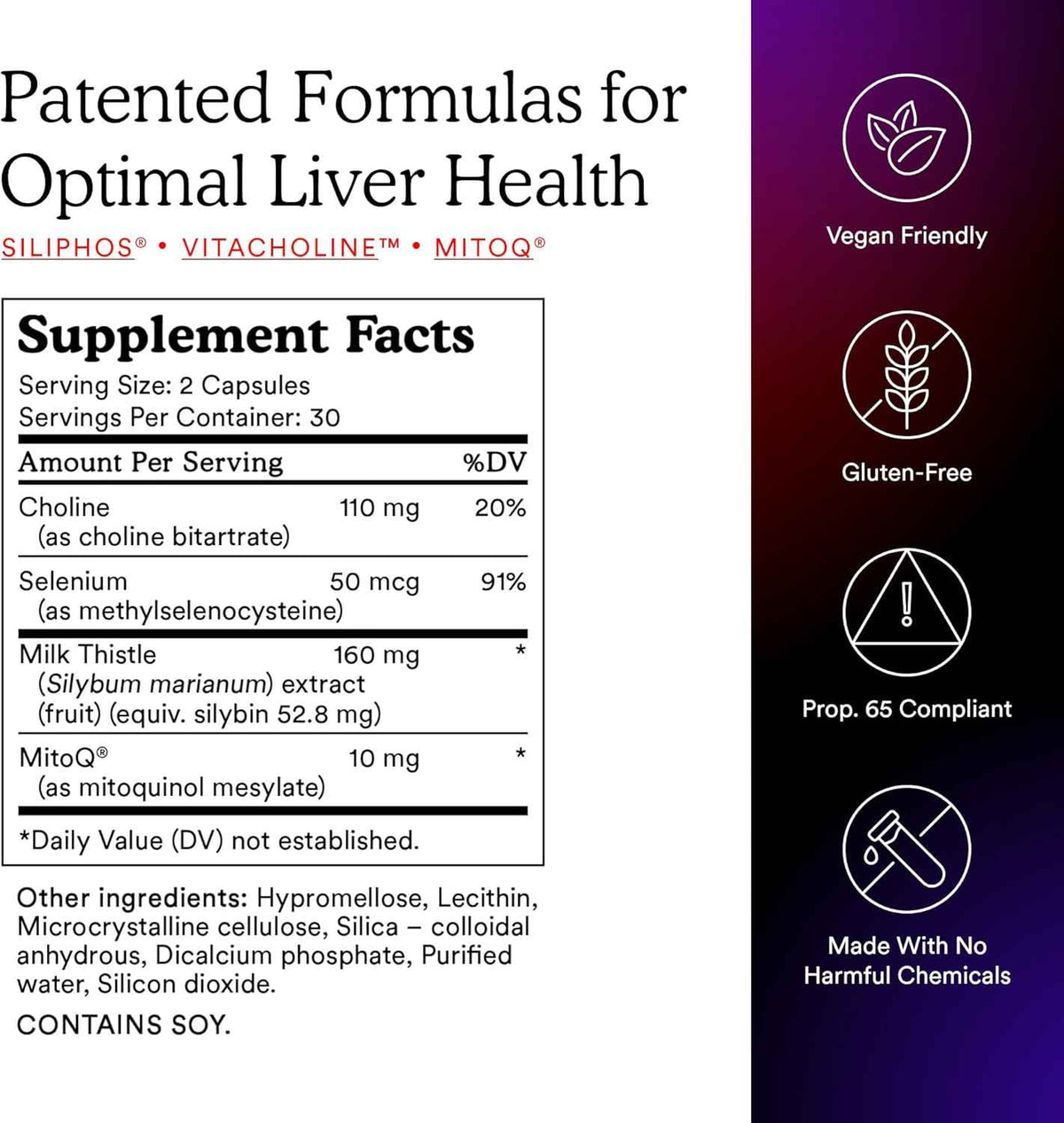 MitoQ +Liver - Advanced Liver Supplement with Highly Bioavailable Milk Thistle, Choline, Selenium Mitoquinol - Supports Metabolism, Body’s Natural Detoxification & Liver Health - 60 Capsules