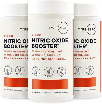 Type Zero Nitric Oxide 6X Booster, 150 Veggie Capsules, Natural Supplement - Beetroot, Arginine AKG, Citrulline, Pine Bark, Garlic & Vitamin C, Nitrous Oxide