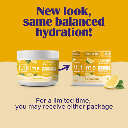 Ultima Replenisher Electrolyte Powder Drink Mix Bundle - Sugar Free - Lemonade, 30 Serving Canister and 20 Stickpacks - 6 Electrolytes and Minerals - Keto Friendly, Vegan, Non-GMO