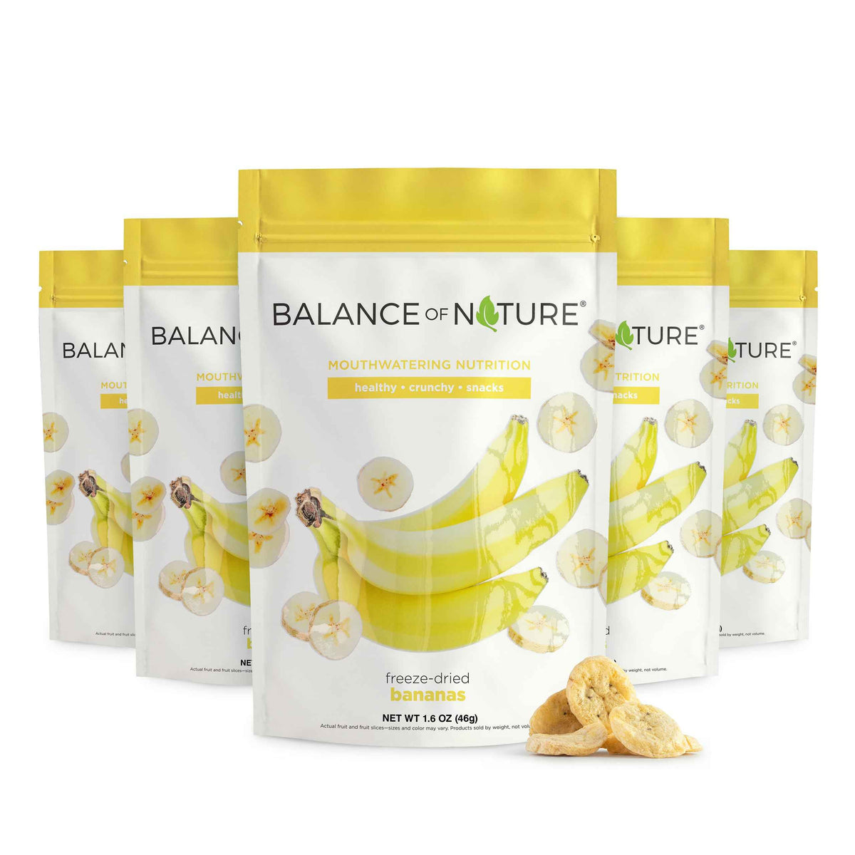 Balance of Nature Freeze-Dried Bananas (5 Pack) - 100% Real Fruit, Crunchy Banana Slices, Healthy Snack, Mouthwatering Nutrition, Gluten-Free, Vegan, No Sugar Added, Five 1.6 oz Bags