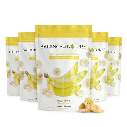 Balance of Nature Freeze-Dried Bananas (5 Pack) - 100% Real Fruit, Crunchy Banana Slices, Healthy Snack, Mouthwatering Nutrition, Gluten-Free, Vegan, No Sugar Added, Five 1.6 oz Bags