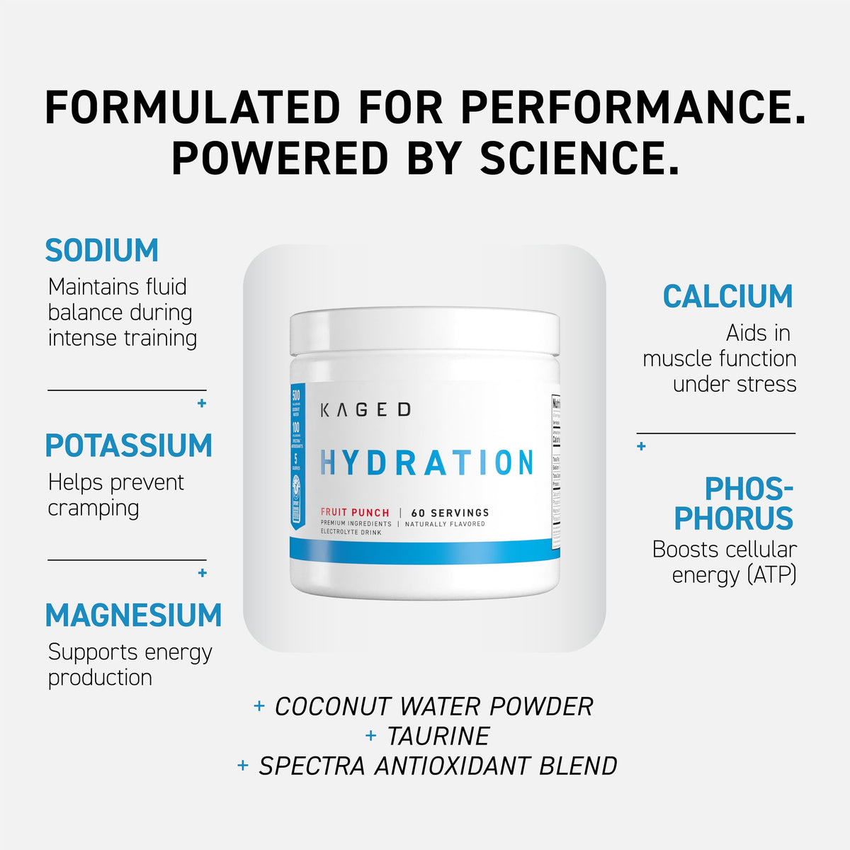 Kaged Sugar Free Hydration - 5 Key Electrolytes - Coconut Water - Tastes Amazing - 60 Servings