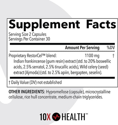 10X Health Joint Support Supplement - 60 Vegan Capsules - Cartilage Support Supplement: RestorCel Blend, Mobility Support for Knees & Hips, Vegan, 60ct