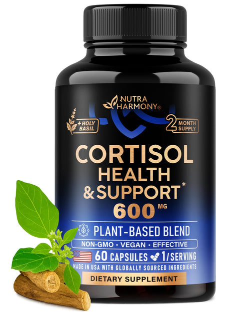Cortisol Supplement for Women - Holy Basil - Ashwagandha - Rhodiola - L-Theanine - Plant-Based Hormone Balance - Mood, Focus & Sleep Support - Made in USA