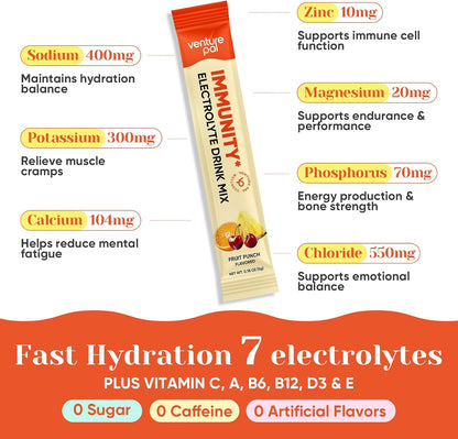 Venture Pal 2-in-1 Hydration Electrolytes Bundle - Focus & Immune Support Powder Packets, 7 Electrolytes, Vitamins, Magnesium, Lion’s Mane, L-Theanine, Elderberry, Sugar Free Drink Mix, 32 Sticks