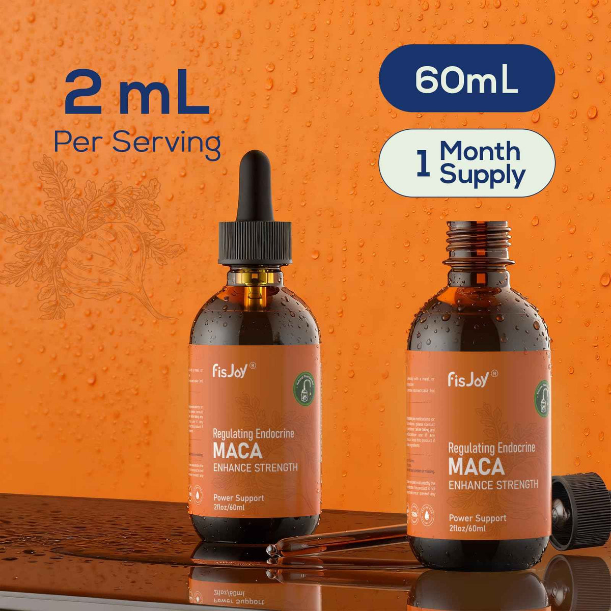 Fisjoy Organic Maca Liquid Drops with Ashwagandha & Beet Root - Supports Daily Vitality & Overall Wellness - Non-GMO, Vegan Herbal Supplement, 2 fl oz (60 mL)
