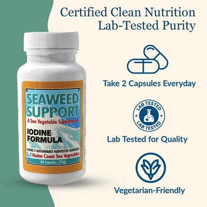 Maine Coast Sea Vegetables Seaweed Support Iodine Formula - Source of Iodine from Seaweed - Daily Use Iodine Supplement - Organic Alaria, Rockweed, Sea Lettuce, Dulse & Bladderwrack blend - 60 Capsule