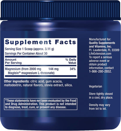 Life Extension Neuro-Mag Magnesium L-Threonate Powder (Tropical Punch) - Ultra-Absorbable Magnesium - Supports Memory, Focus, Cognitive Function & Mood - Gluten free, Non-GMO, Vegetarian (30 Servings) - Tropical Punch Powder Mix for Memory, Recall Speed &