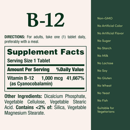 Nature's Bounty Vitamin B12 1000 mcg Caplets – 200 Count