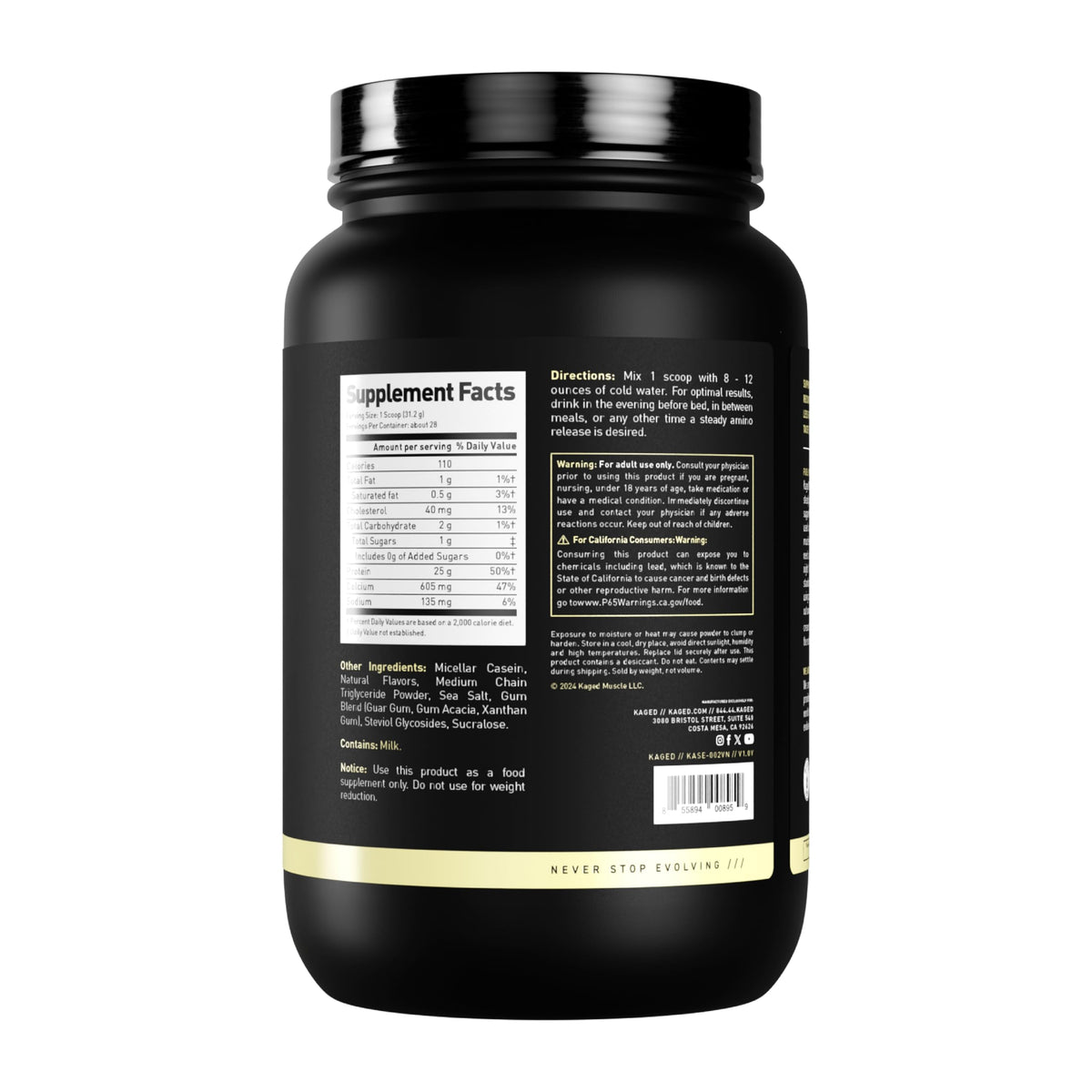 Kaged Premium Casein Protein Powder - Vanilla - Micellar Casein - Banned-Substance Free Supplement, Build Muscle, Recover Faster - Kasein - 28 Servings