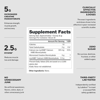 Legion Creatine HMB Powder - Micronized Creatine Monohydrate 5g with myHMB 2.5g - Unflavored Sports Nutrition Powder for Strength Training, Performance Support, and Post-Workout Recovery - 30 Servings