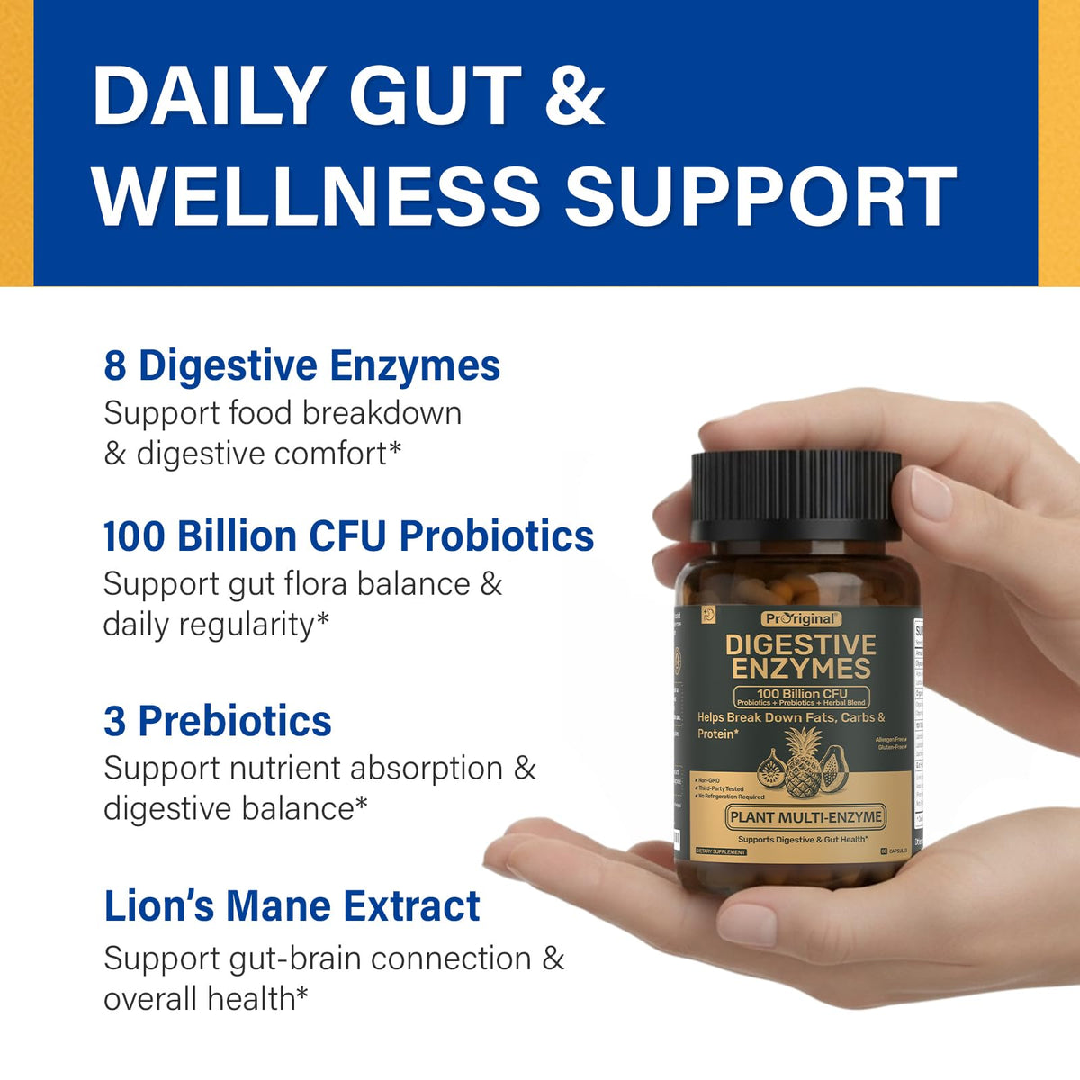 Digestive Enzymes Supplement with 100 Billion CFU Probiotic & Prebiotic - Multi-Enzyme Formula for Women & Men - Supports Digestive & Gut Health, Aids Protein, Carb & Dairy Digestion, 60 Caps