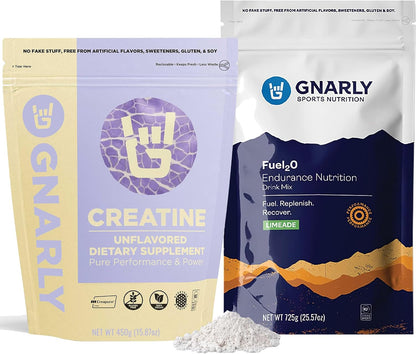 Gnarly Nutrition Creatine Powder - Unflavored - 16.05 oz Bulk Bag - Fuel2O Limeade - 25 Servings